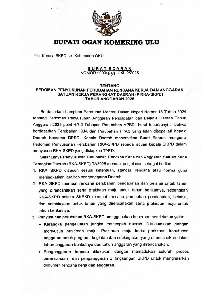 Surat Edaran Tentang Penyusunan Perubahan Rka | PDF