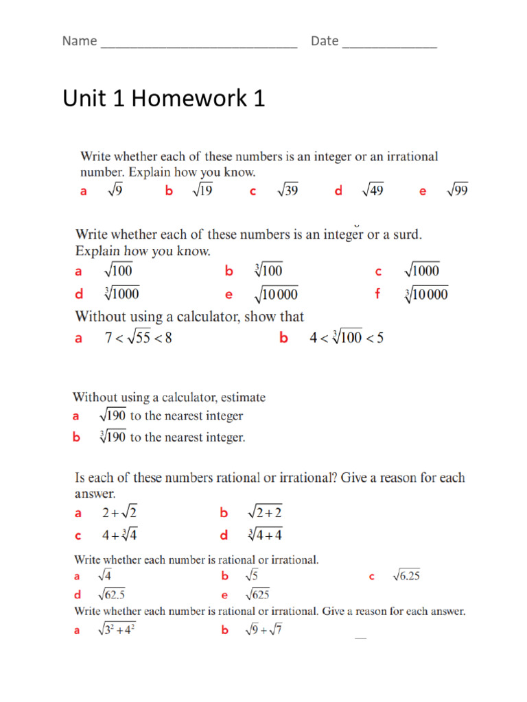 Unit 1 Homework Assignments Overview | PDF