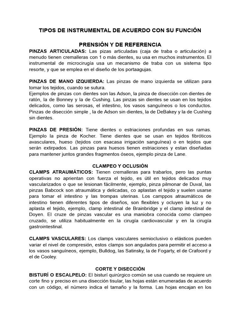 Tipos de Instrumental Quirúrgico y Funciones | PDF | Hueso | tijeras