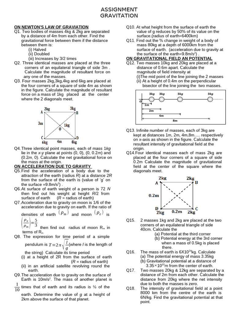 Gravitational Force and Motion Problems | PDF | Mass | Gravity