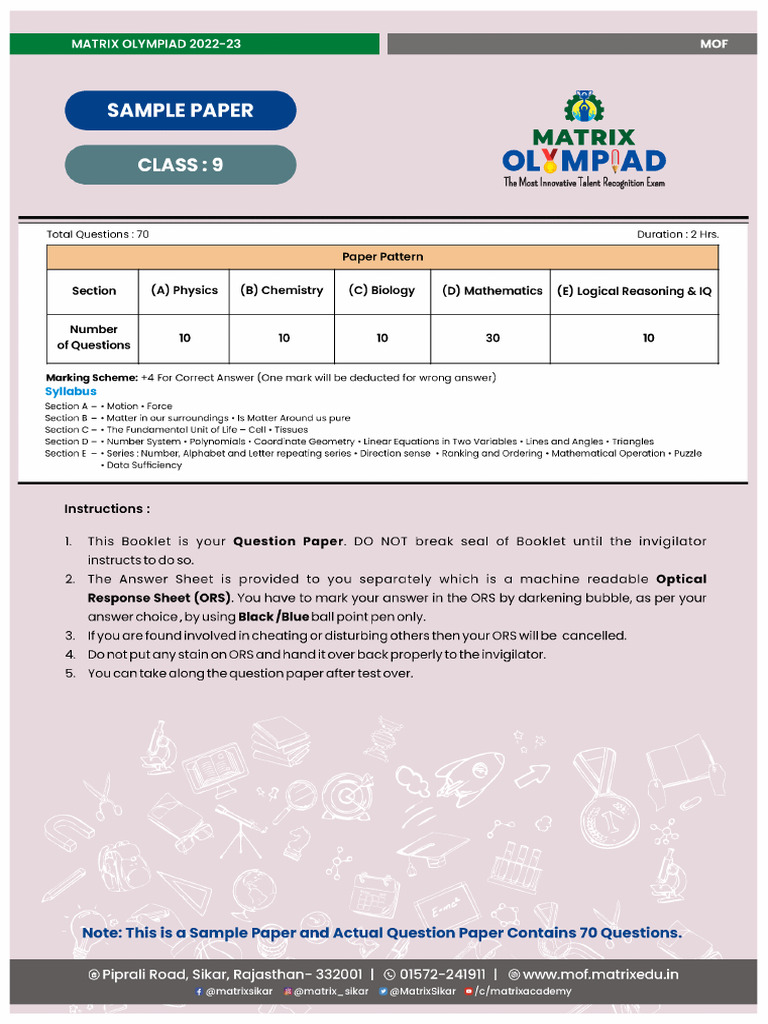 Samplepaper Class 9th | PDF