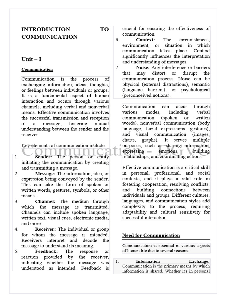 Introduction To Communication Notes | PDF | Communication | Nonverbal ...