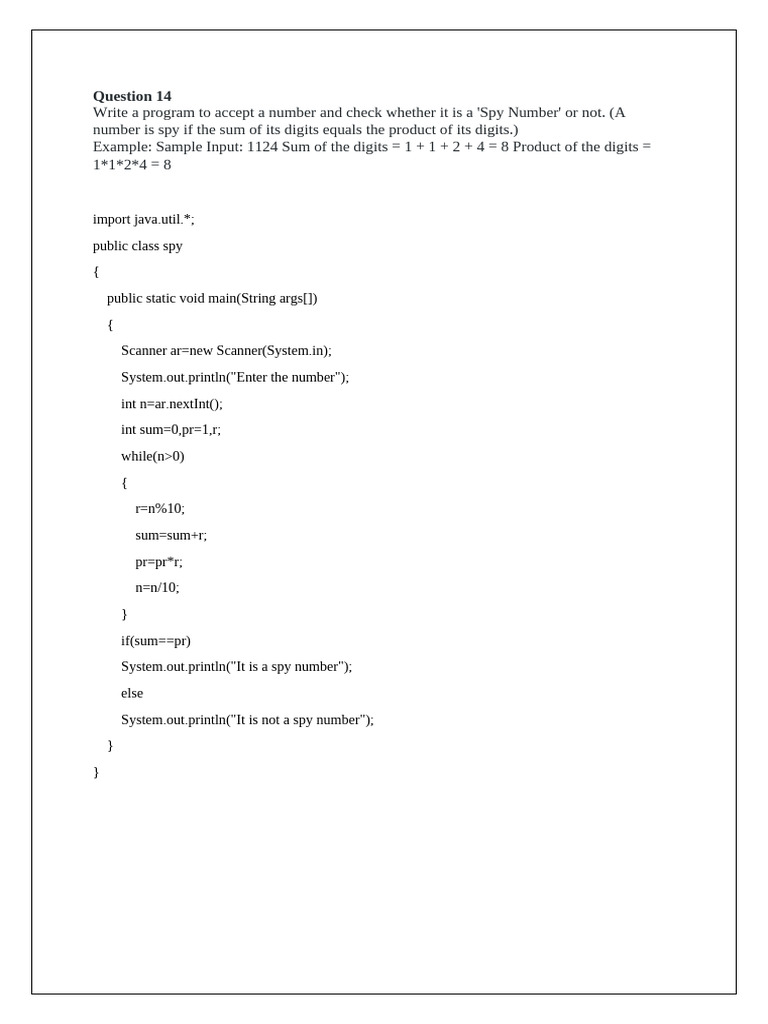 Check if a Number is a Spy Number | PDF