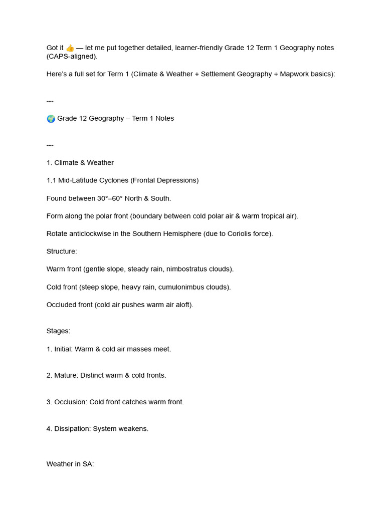 Grade 12 Geography Term 1 Notes | PDF | Tropical Cyclones | Rain