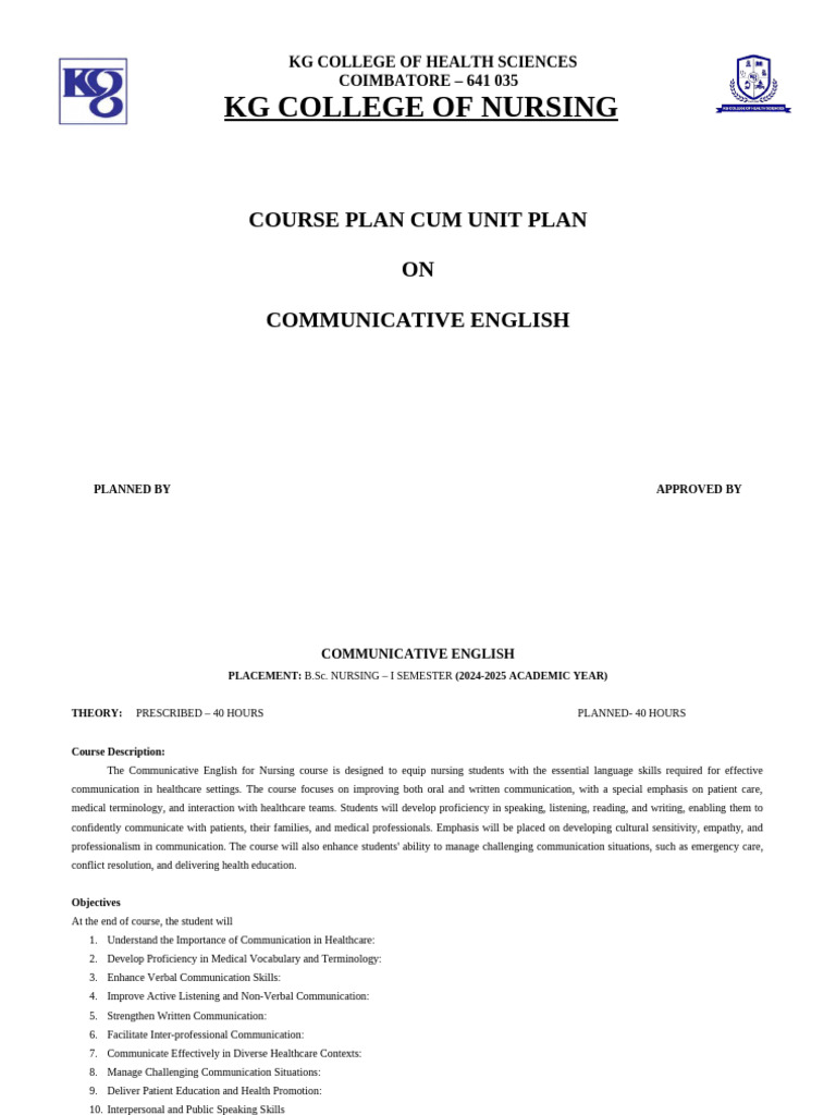 English Course Plan | PDF | Communication | Vocabulary