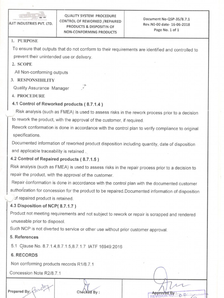 Procedure For Rework Control | PDF