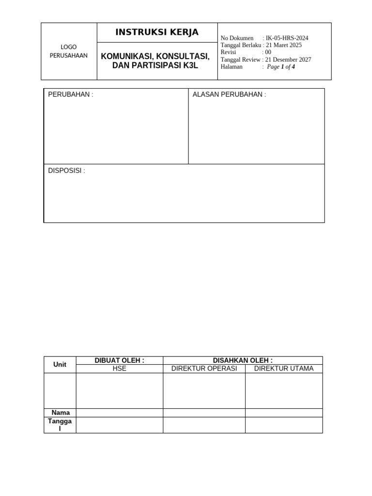 Template Instruksi Kerja | PDF