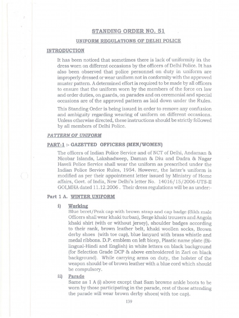 Delhi Police SI Dress Code Regulations | PDF | Sock | Blouse