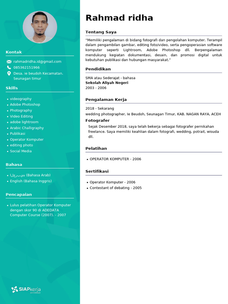 CV Kreatif Rahmad Ridha | PDF