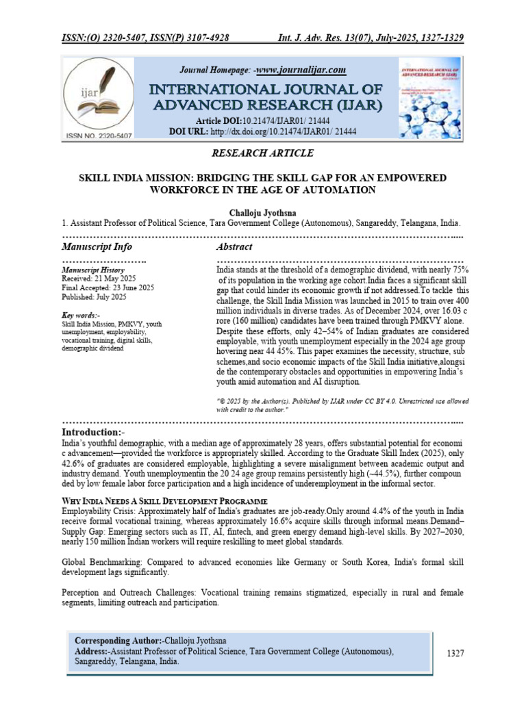 Skill India Mission: Empowering Workforce | PDF | Unemployment ...
