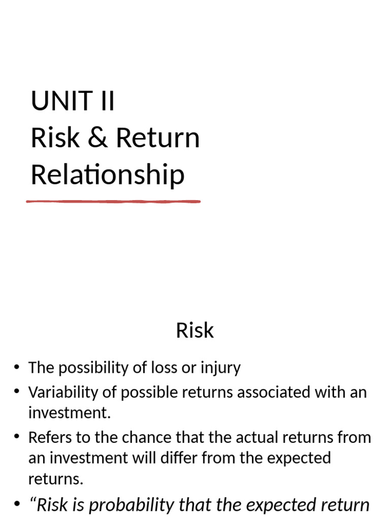 UNIT 2 Risk Return Analysis | PDF | Risk | Diversification (Finance)