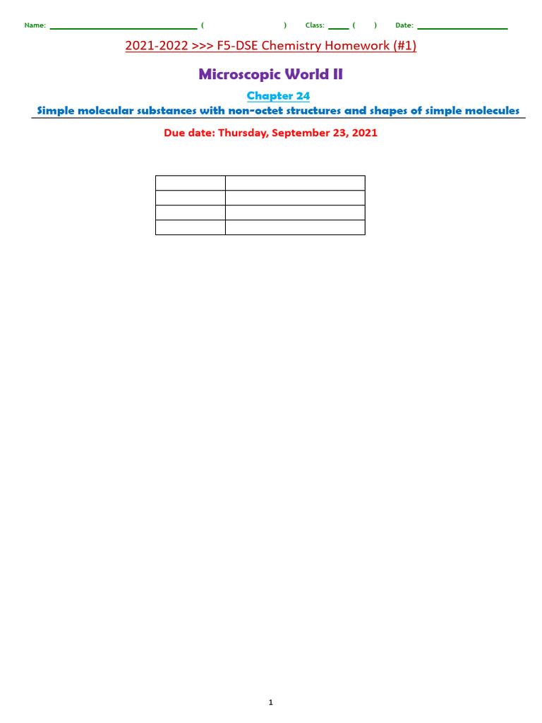 F5-DSE Chemistry Homework (#1) | PDF | Molecules | Chemical Compounds