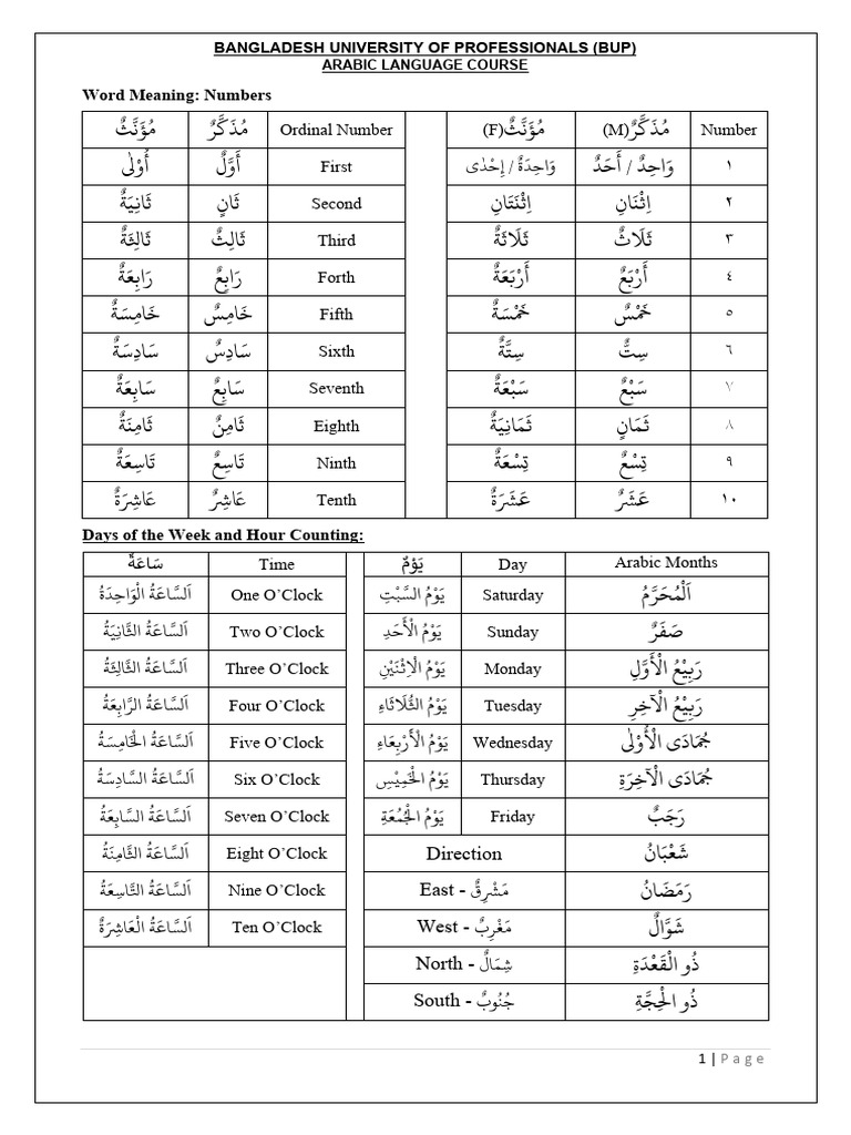 Arabic Numbers and Time Basics | PDF