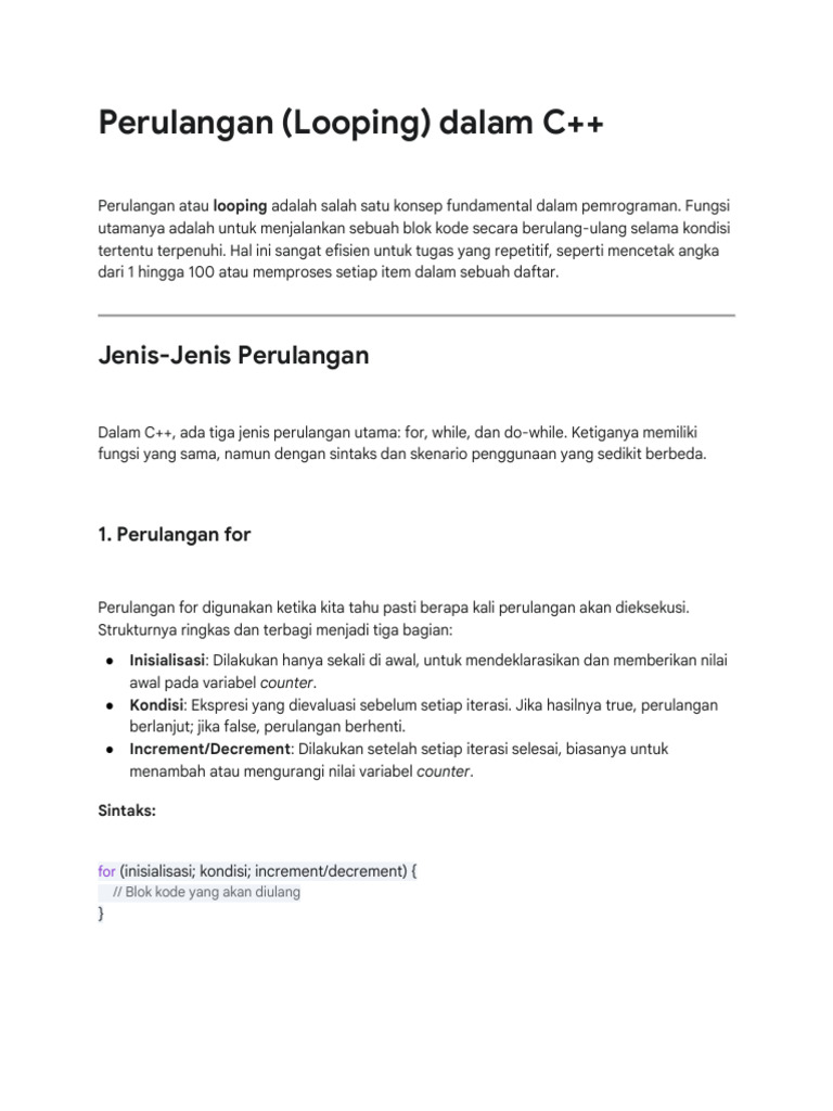 Jenis-Jenis Perulangan dalam C++ | PDF
