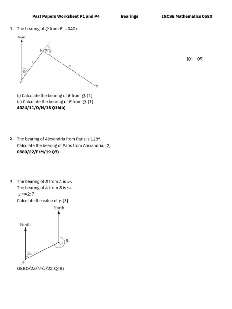 IGCSE Math 0580 Bearings Past Papers Worksheet P2 and P4 1 | PDF ...