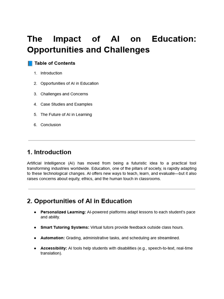 AI's Role in Education: Benefits & Risks | PDF | Artificial ...