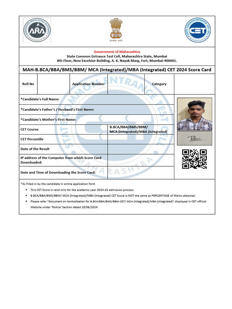 MAH-B.BCA/BBA/BMS/BBM/ MCA (Integrated) /MBA (Integrated) CET 2024 ...