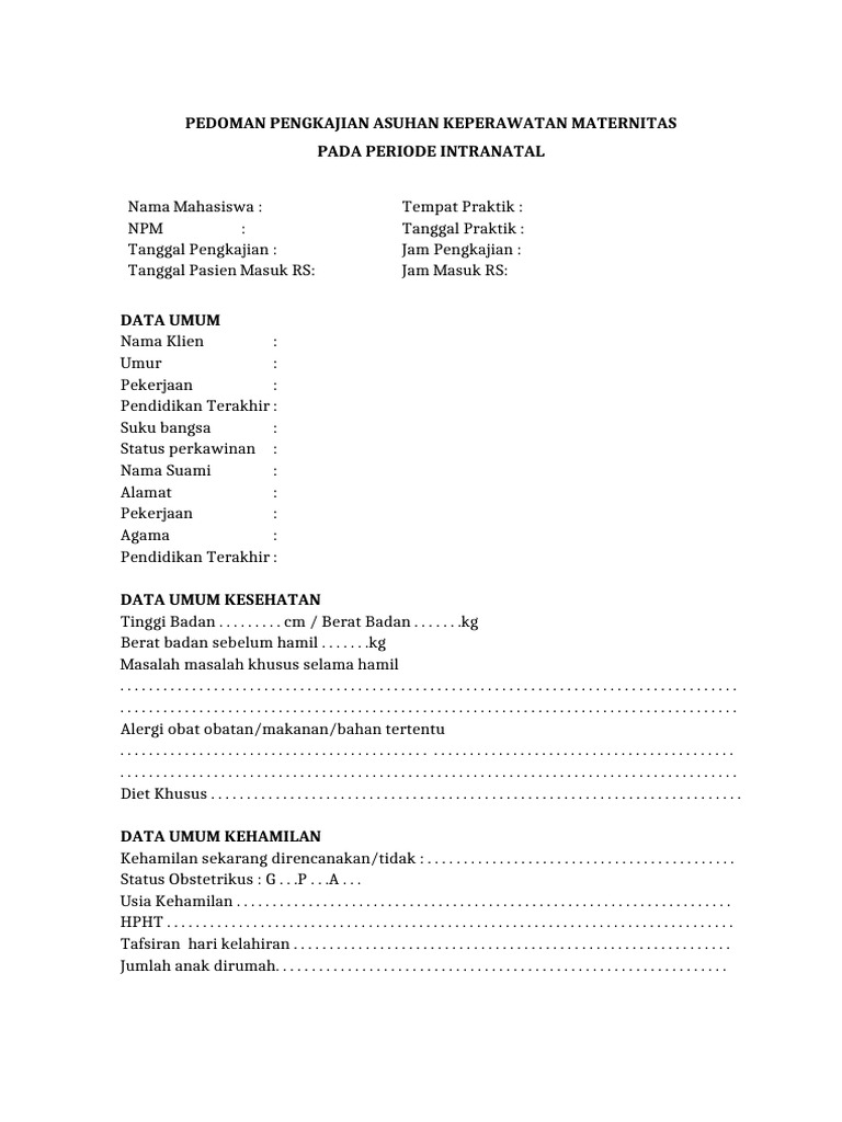 Panduan Asuhan Keperawatan Intranatal | PDF
