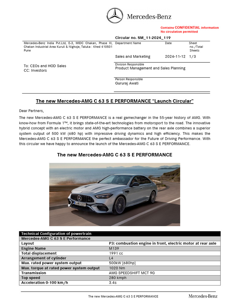 Launch of Mercedes-AMG C 63 S E Performance | PDF | Electric Motor ...