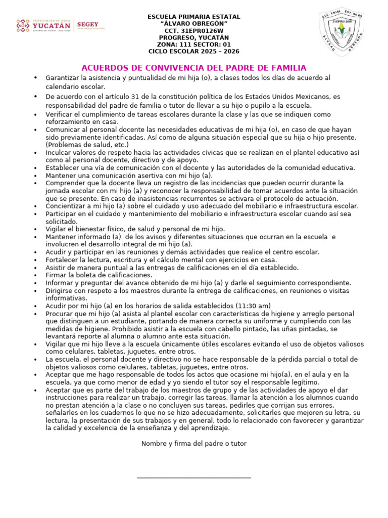 Acuerdos de Convivencia Escolar 2025-2026 | PDF | Escuelas