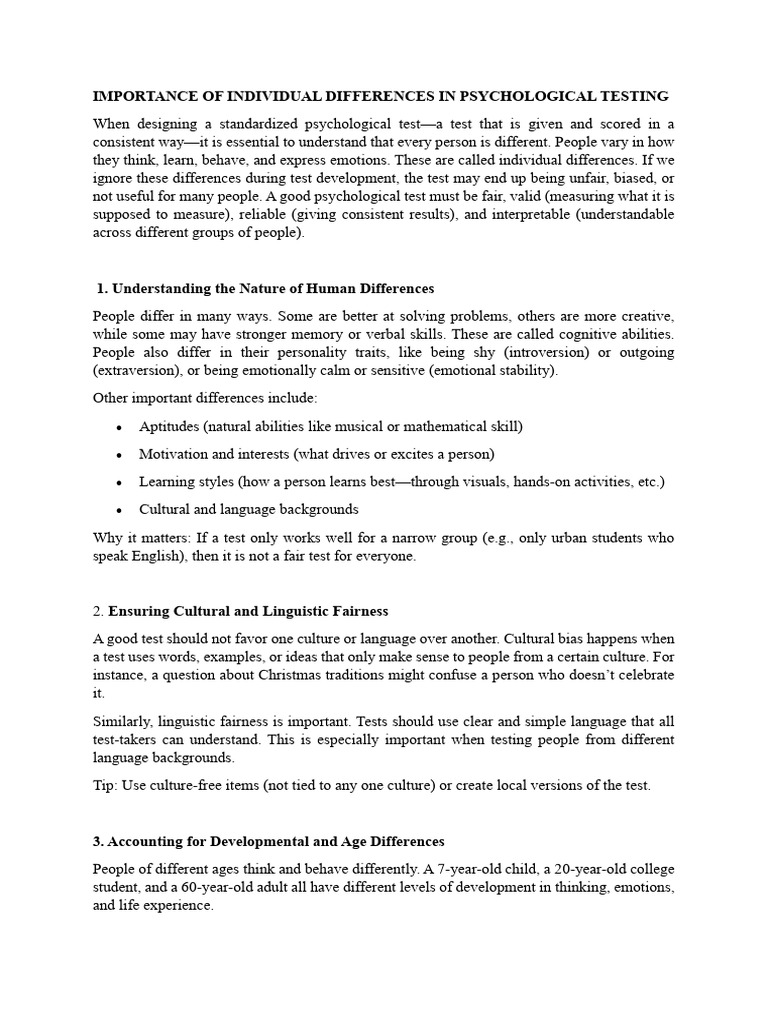 Individual Differences in Psychological Testing | PDF | Extraversion ...