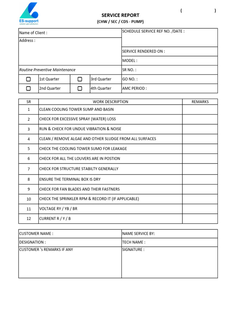 Cooling Tower Maintenance Service Report | PDF