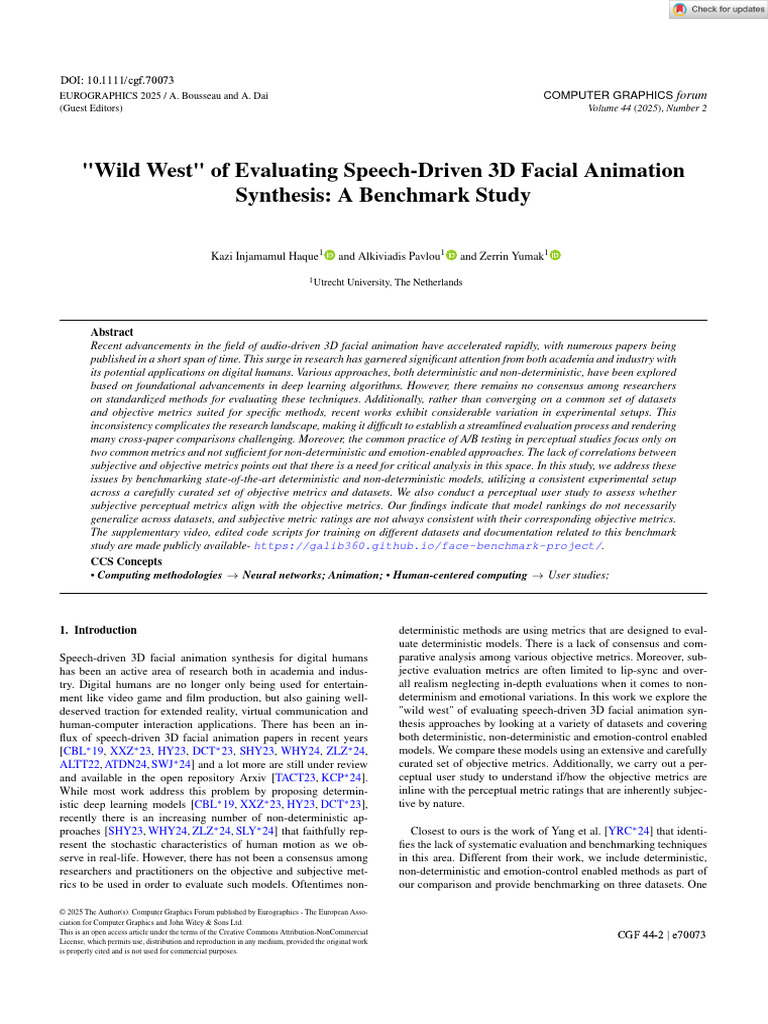 Wild West of Evaluating Speech Driven 3D Facial Animation Synthesis A ...