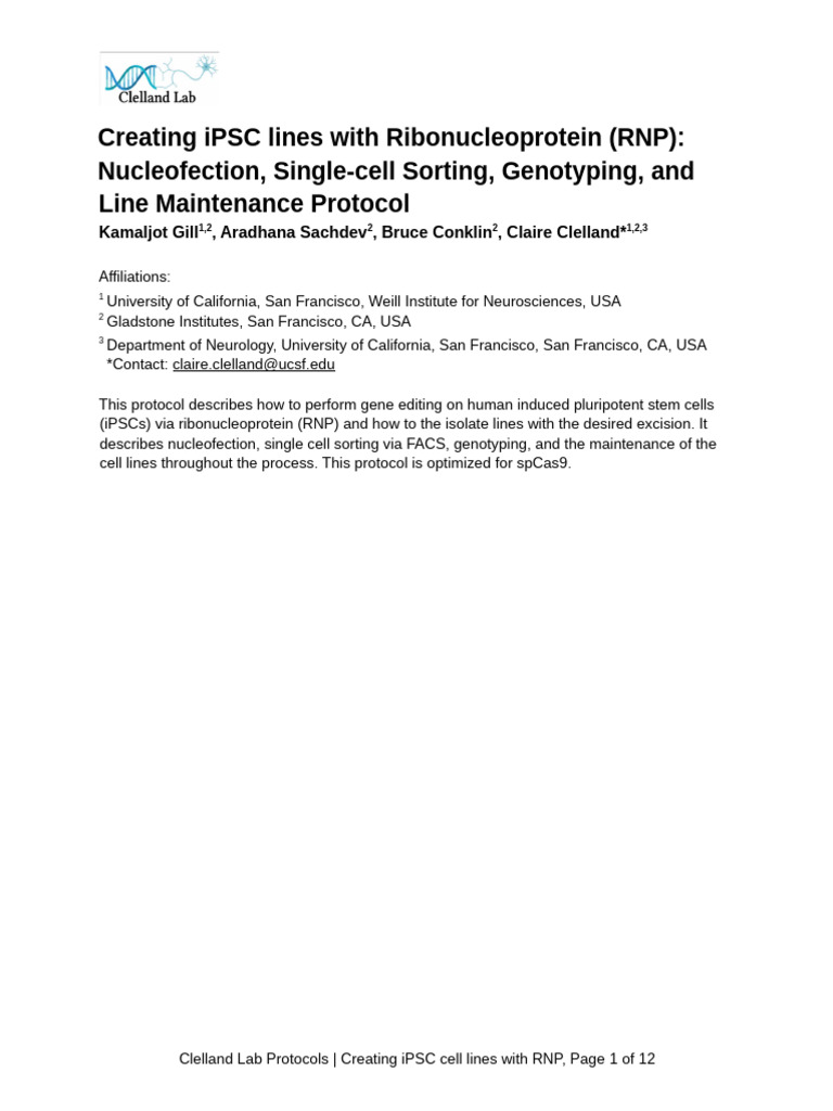 iPSC Line Creation via RNP Protocol | PDF | Primer (Molecular Biology ...