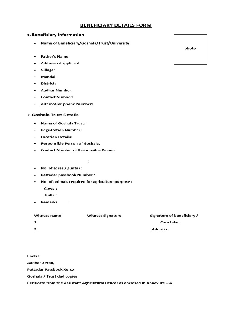 Beneficiary Details Form Template | PDF