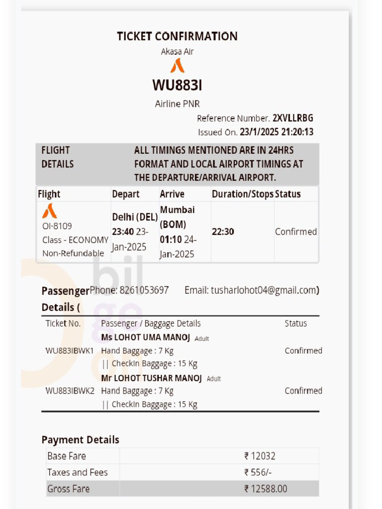 Akasaairticketconfirmation pdf20252301 | PDF