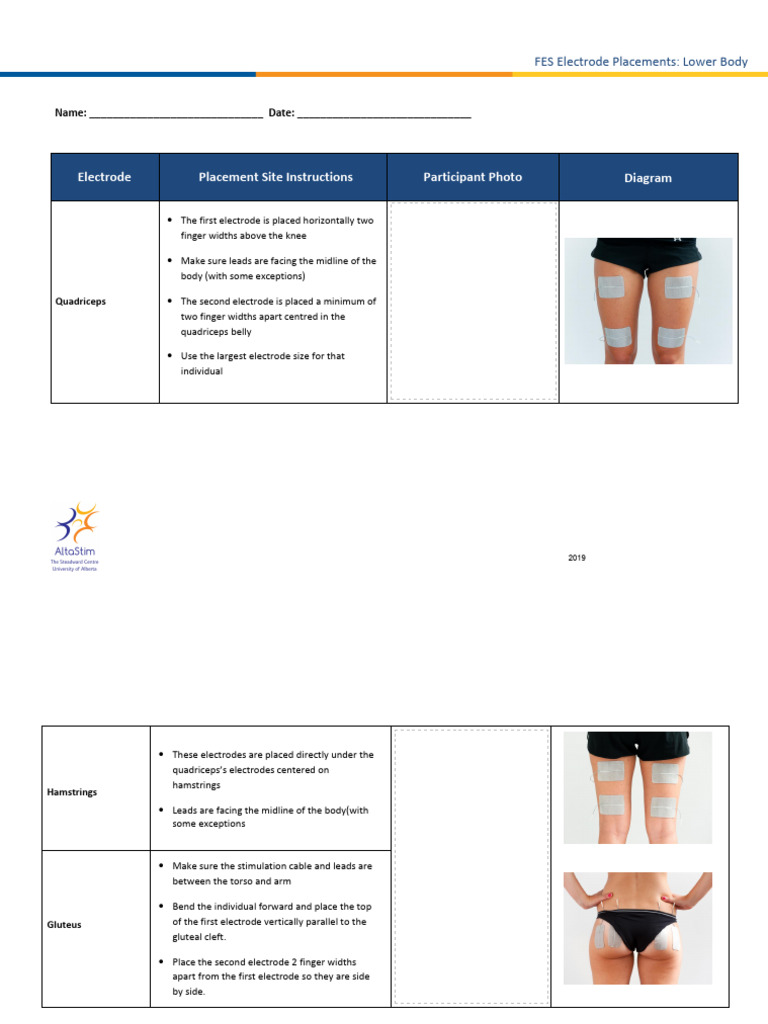 FES Electrode Placement Guide | PDF | Human Leg | Musculoskeletal System
