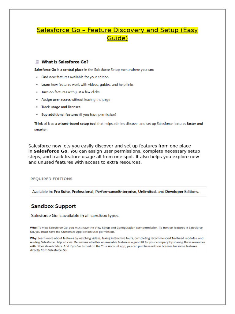Salesforce Go Feature Setup Guide | PDF