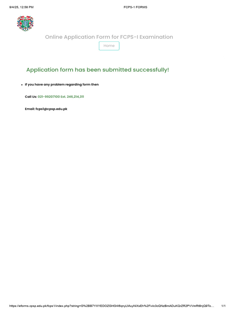 FCPS-I Exam Online Application Form | PDF