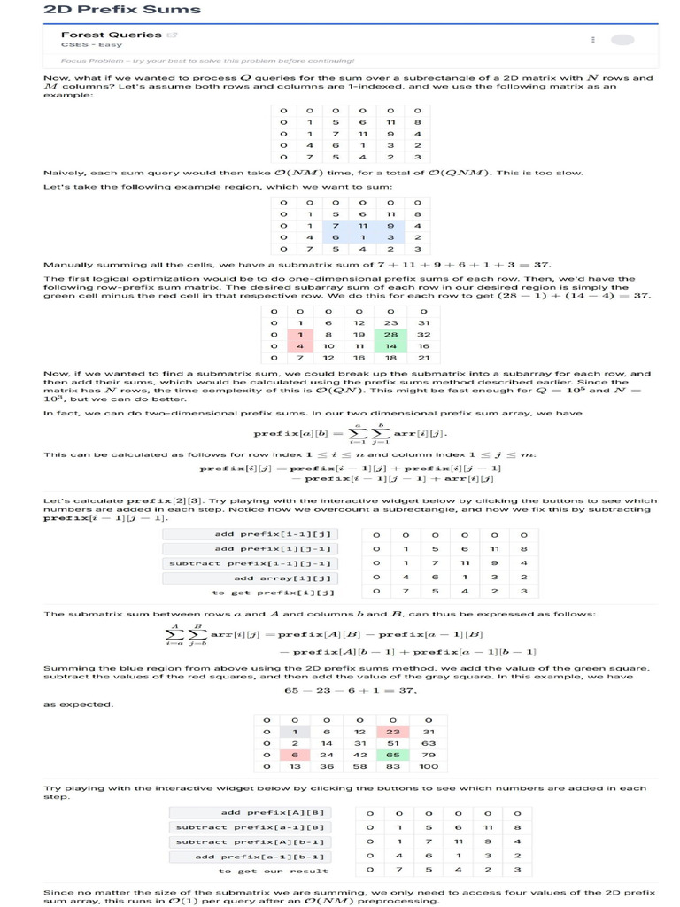 Prefix Sum 2d | PDF