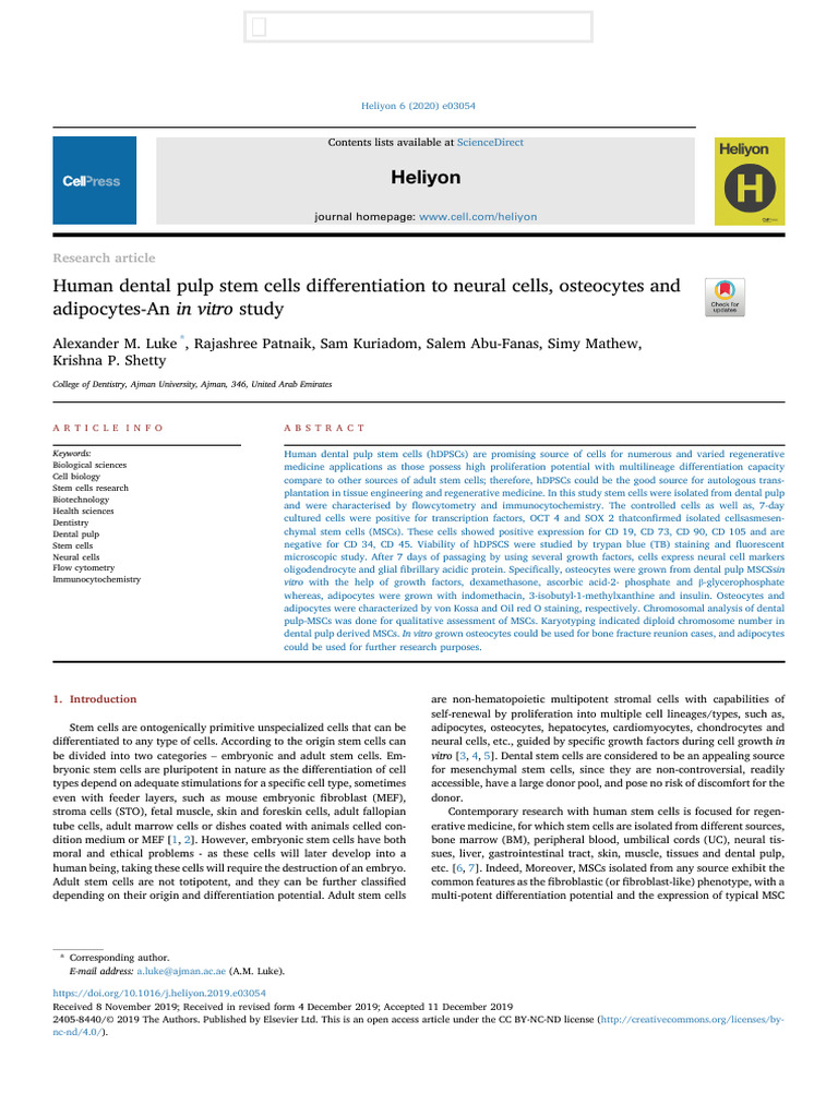 Human Dental Pulp Stem Cells Differentiation To Neural Cells ...