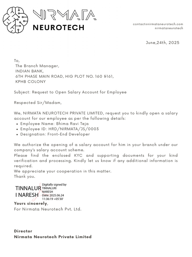 Salary Account Request for Employee | PDF