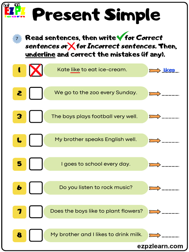Present Simple Read Check Write Grammar Worksheet Book 1 | PDF
