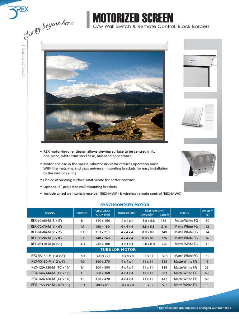 REX Motorized Projection Screens | PDF