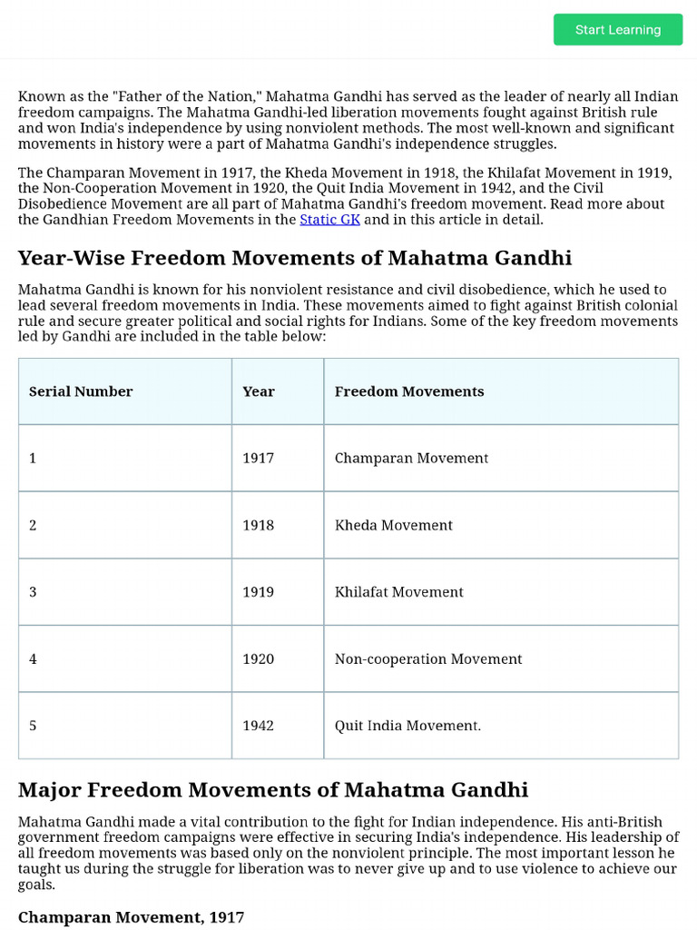 Freedom Movements of Mahatma Gandhi | PDF