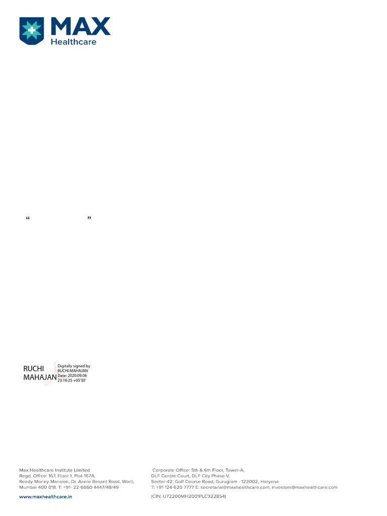 Max Healthcare Annual Report 2019-20 | PDF | Health Care