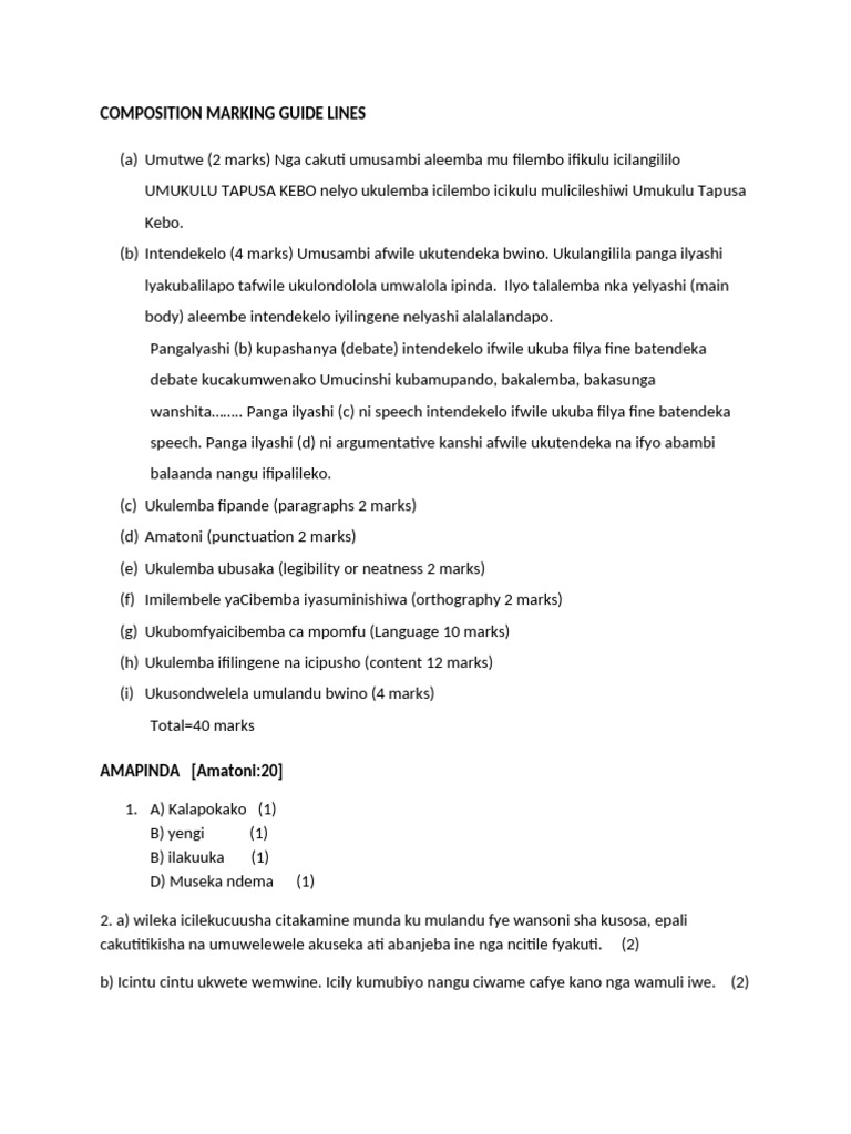 Cibemba Composition Marking Guide | PDF