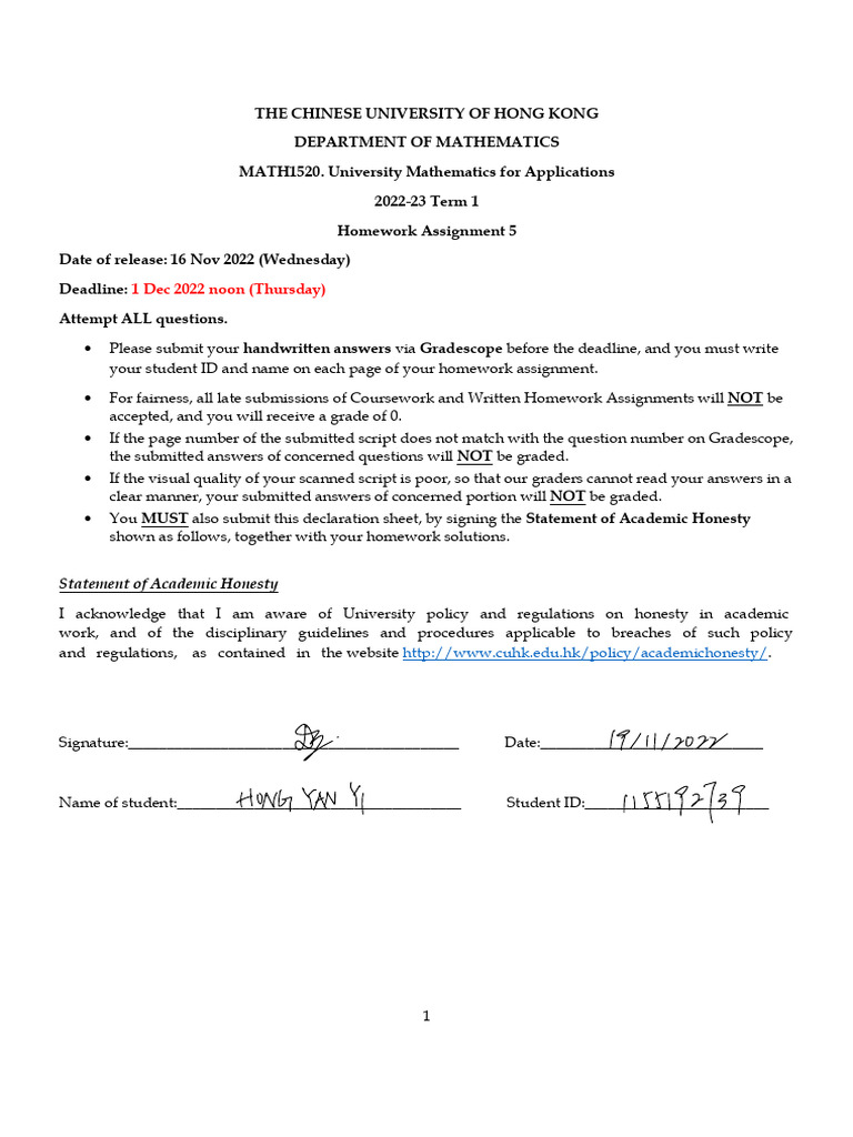 MATH Assignment 5 | PDF