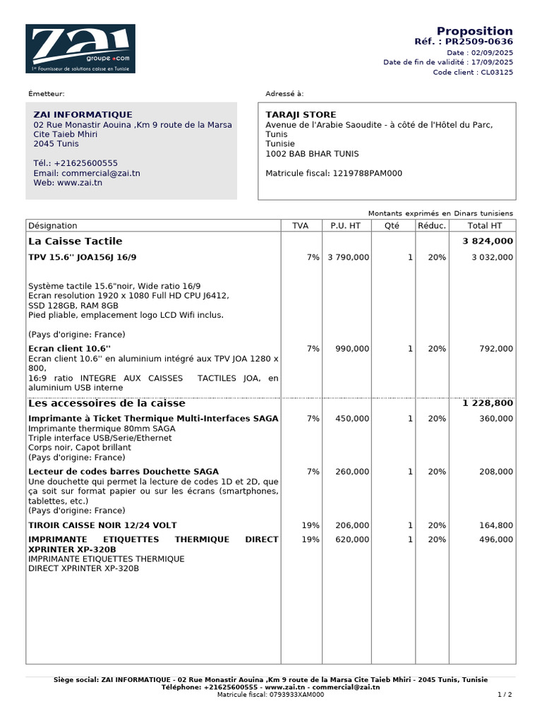Proposition de matériel informatique ZAI | PDF | Taxe sur la valeur ...