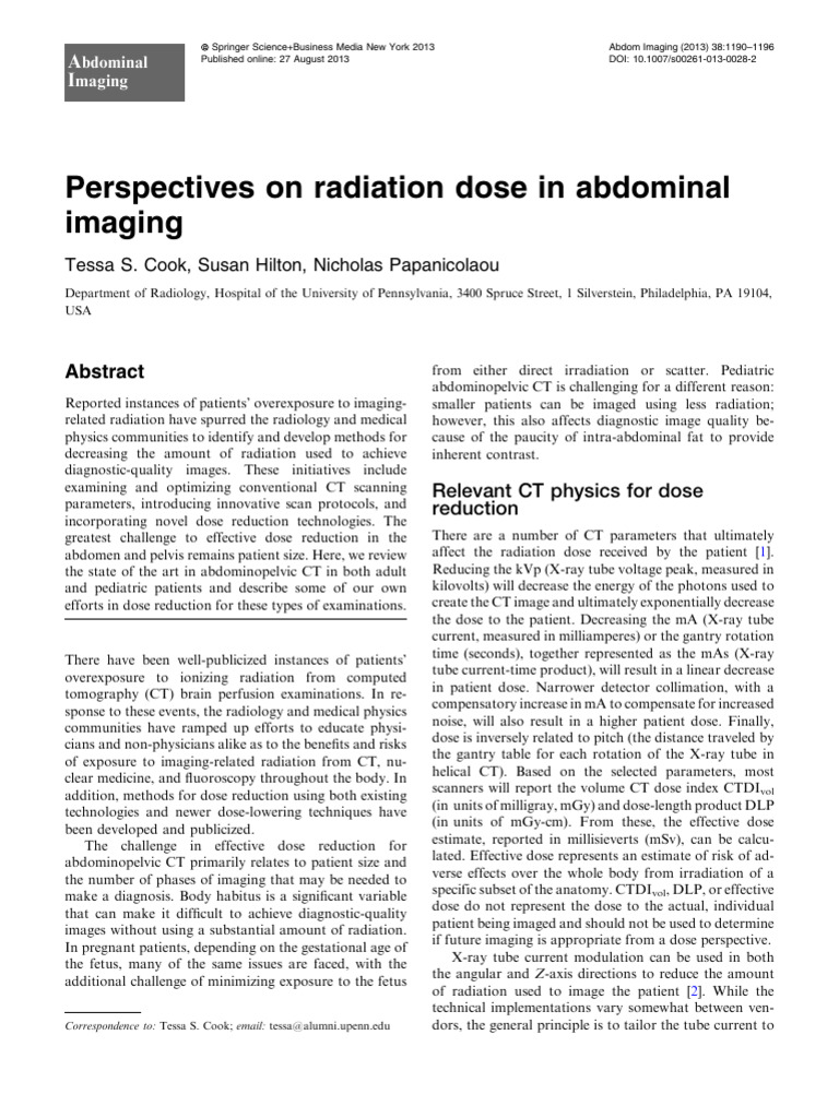 Radiation Dose Reduction in Abdominal Imaging | PDF | Ct Scan | X Ray