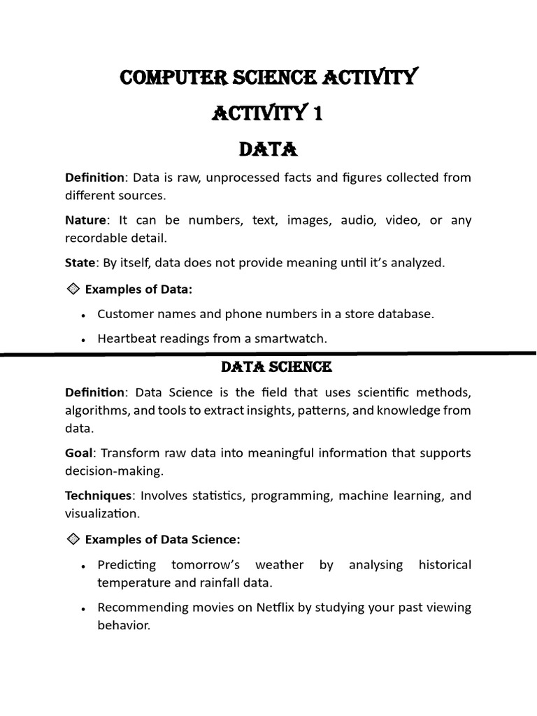 Computer Science Activity | PDF | Data | Data Science