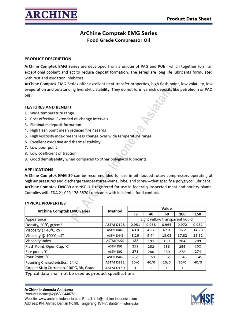 PDS ArChine Comptek EMG Series | PDF | Lubricant | Motor Oil
