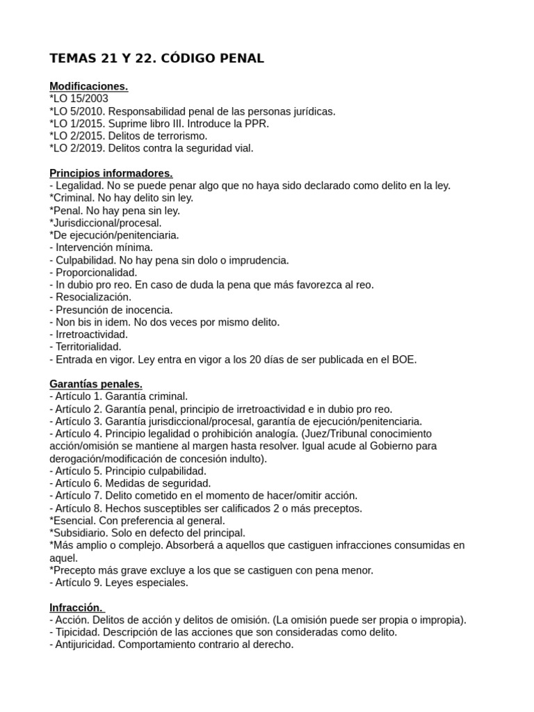Modificaciones del Código Penal Español | PDF | Intención (Derecho ...