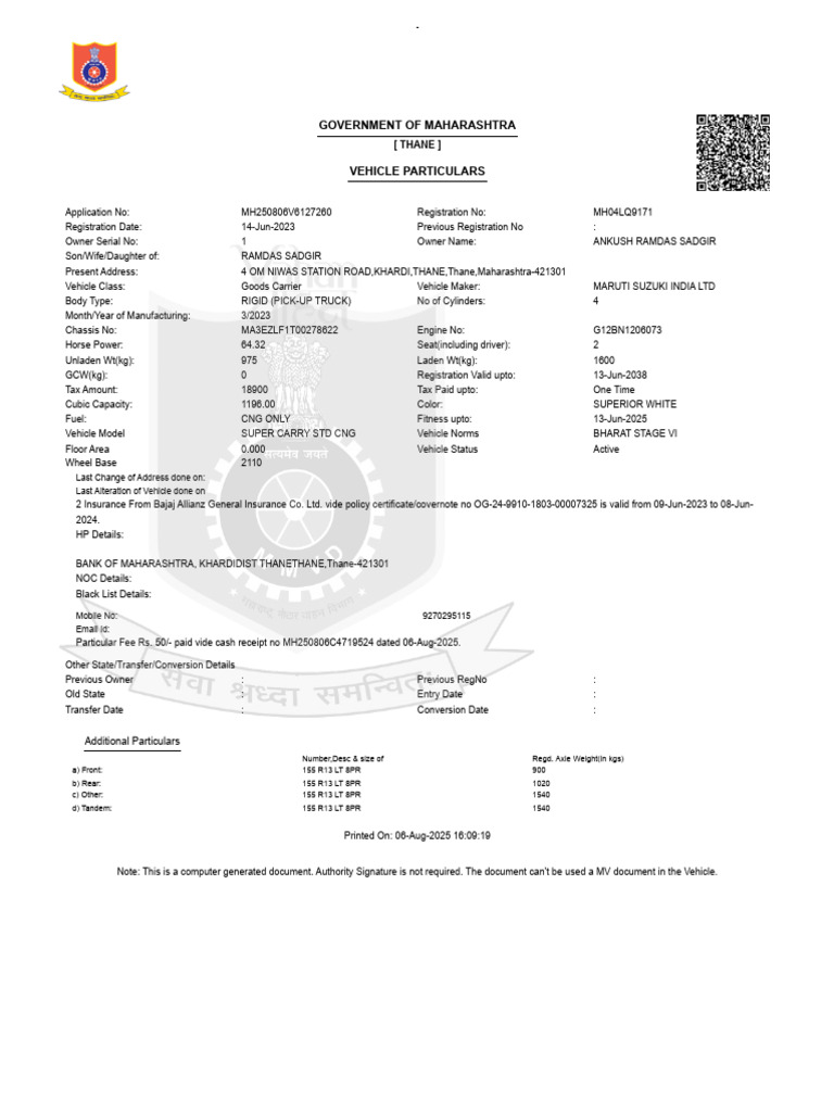 Government of Maharashtra: (Thane) | PDF | Wheeled Vehicles | Motor Vehicle