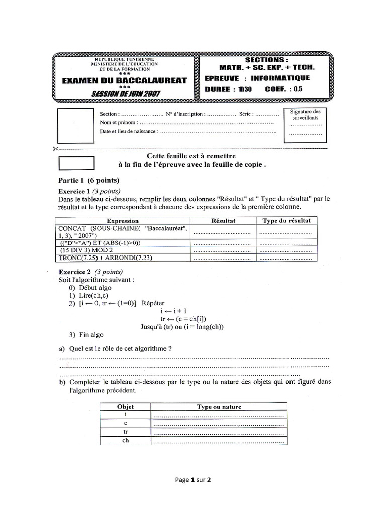 Bac Info 2007 4sc | PDF