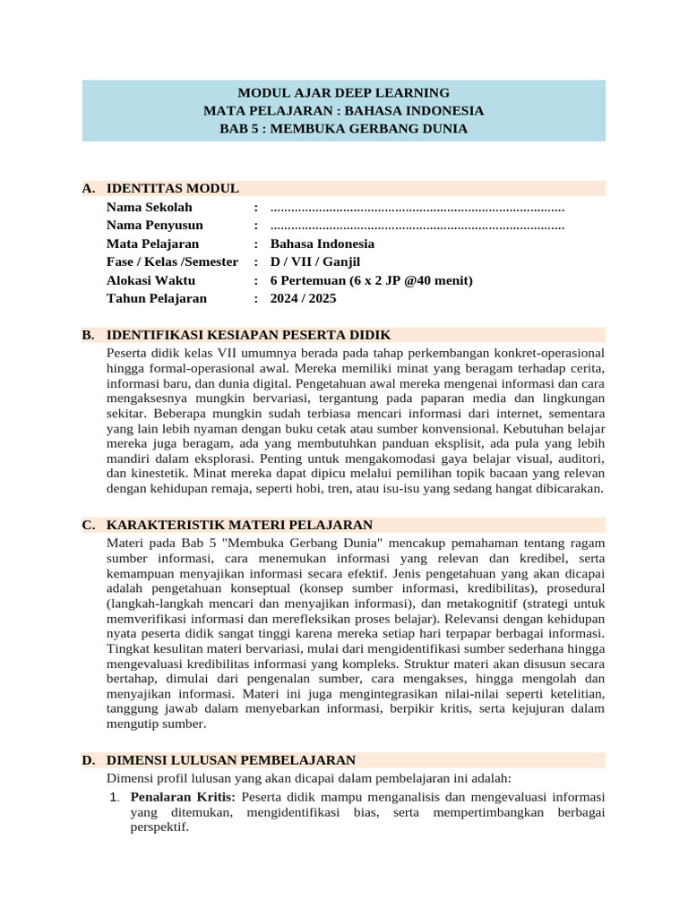 Modul Ajar Deep Learning Bahasa Indonesia | PDF